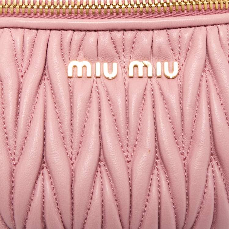 Pre Owned Miu Miu Pink Matelassé Leather Belt Bag