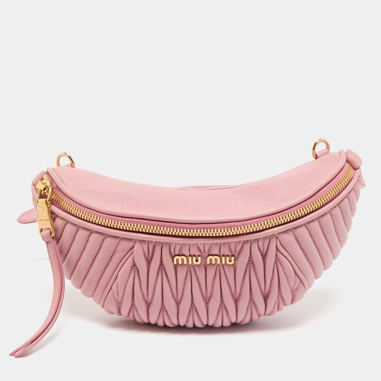 Pre Owned Miu Miu Pink Matelassé Leather Belt Bag
