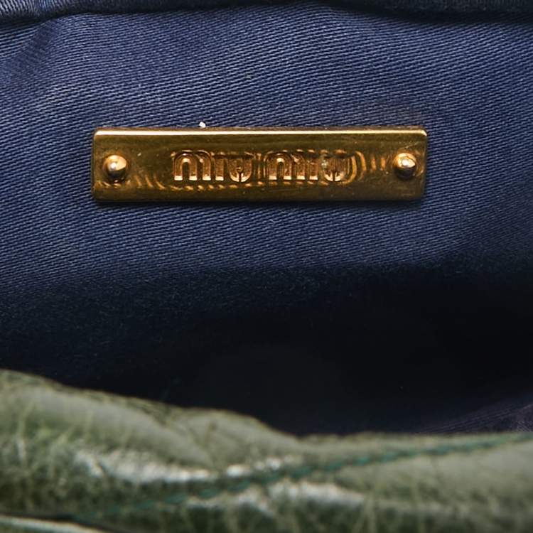 Pre Owned Miu Miu Dark Green Matelasse Leather Crossbody Bag