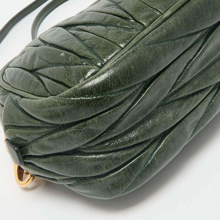 Pre Owned Miu Miu Dark Green Matelasse Leather Crossbody Bag