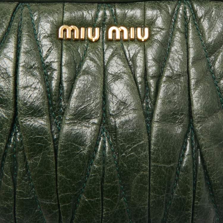Pre Owned Miu Miu Dark Green Matelasse Leather Crossbody Bag