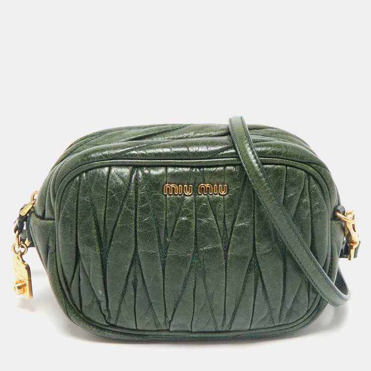 Pre Owned Miu Miu Dark Green Matelasse Leather Crossbody Bag