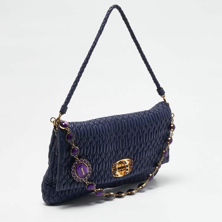 مملوكة مسبقًا Miu Miu Purple Matelassé Nappa Leather Crystal Shoulder Bag