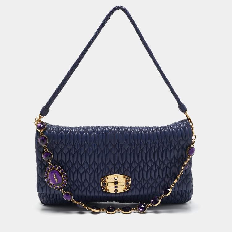 مملوكة مسبقًا Miu Miu Purple Matelassé Nappa Leather Crystal Shoulder Bag