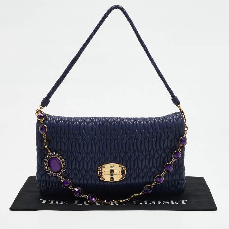 مملوكة مسبقًا Miu Miu Purple Matelassé Nappa Leather Crystal Shoulder Bag