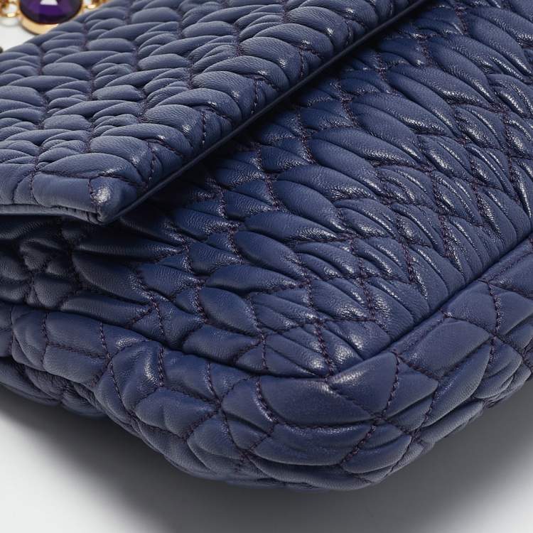 مملوكة مسبقًا Miu Miu Purple Matelassé Nappa Leather Crystal Shoulder Bag