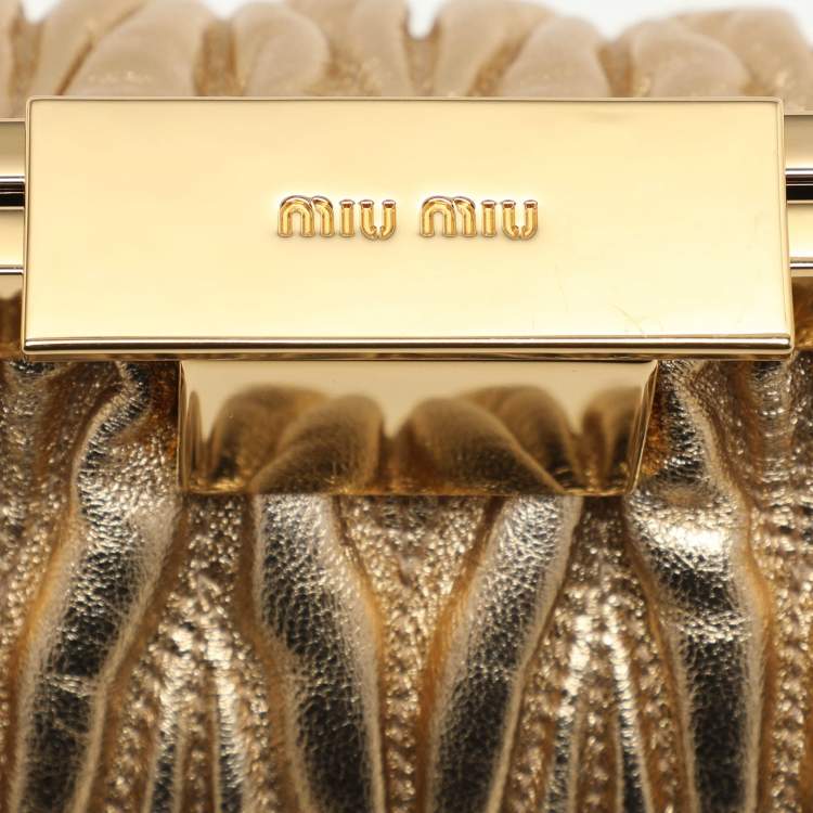Pre Owned Miu Miu Gold Matelassé Leather Frame Clutch