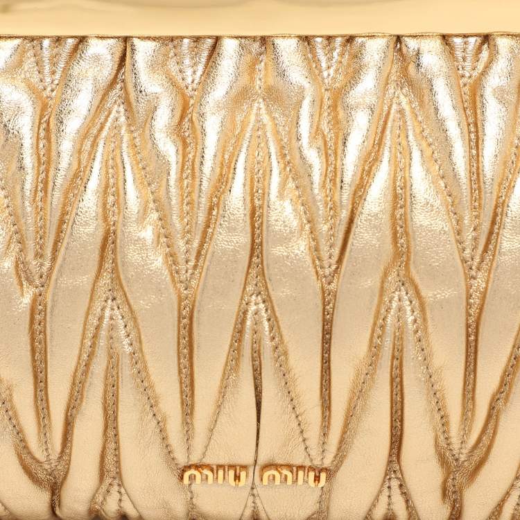 Pre Owned Miu Miu Gold Matelassé Leather Frame Clutch