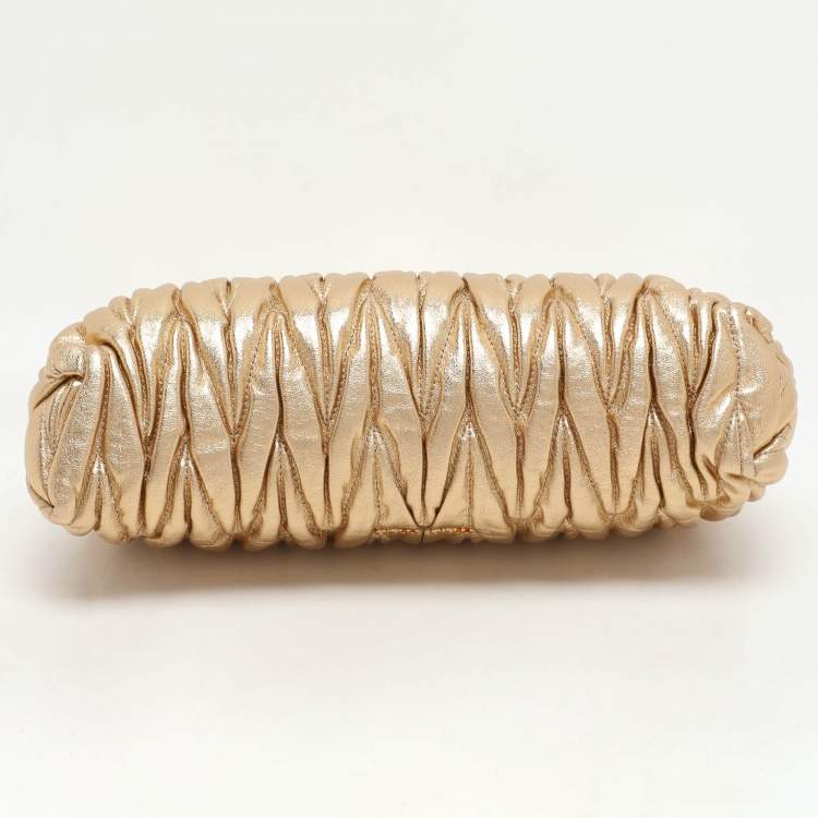 Pre Owned Miu Miu Gold Matelassé Leather Frame Clutch
