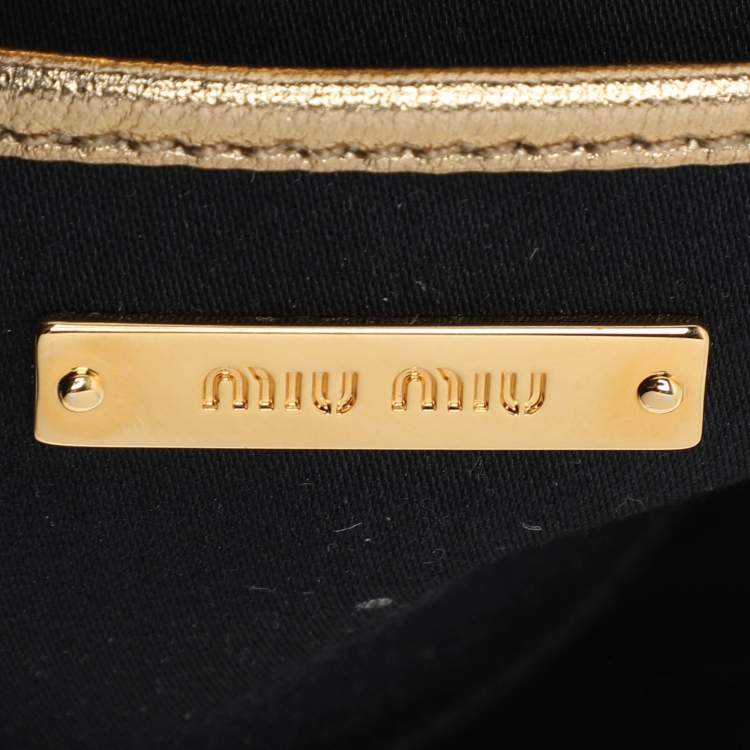 Pre Owned Miu Miu Gold Matelassé Leather Frame Clutch