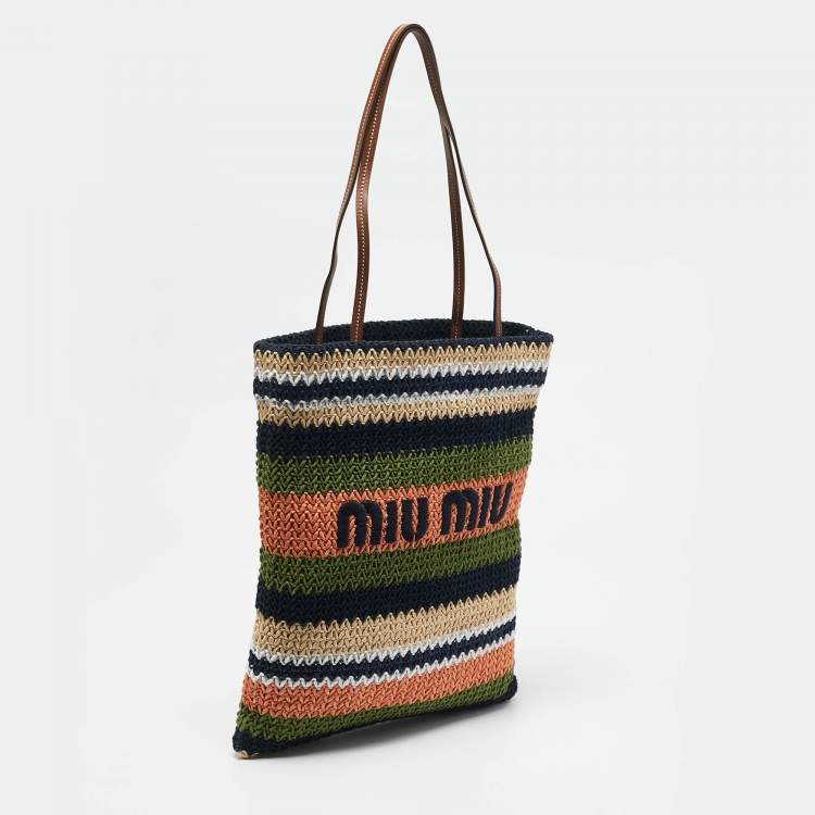 Pre Owned Miu Miu Multicolor Woven Raffia and Crochet Fabric Beach Tote