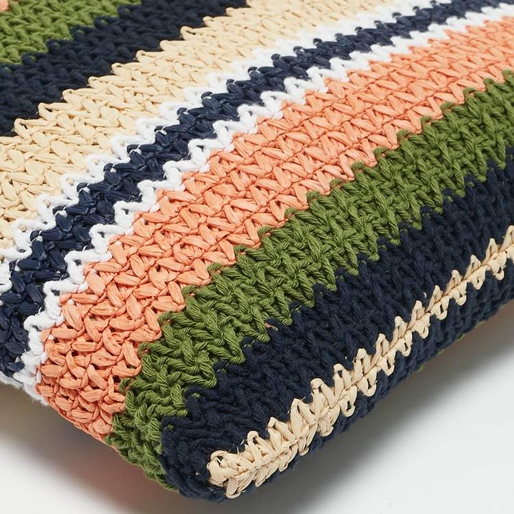 Pre Owned Miu Miu Multicolor Woven Raffia and Crochet Fabric Beach Tote