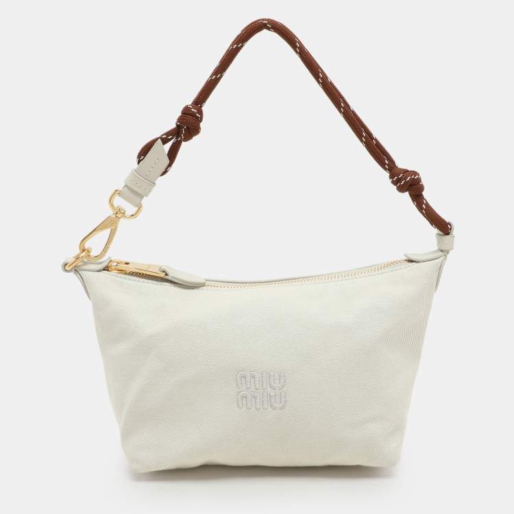 Pre Owned Miu Miu Chalk White Gabardine Fabric Pouch Bag