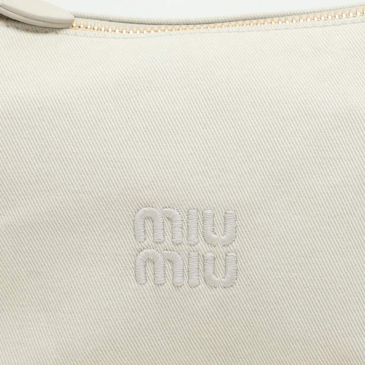 Pre Owned Miu Miu Chalk White Gabardine Fabric Pouch Bag