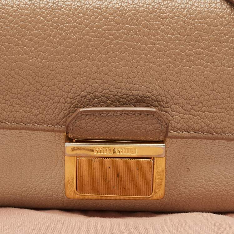 Pre Owned Miu Miu Two Tone Beige Leather Pushlock Flap Wallet on Chain