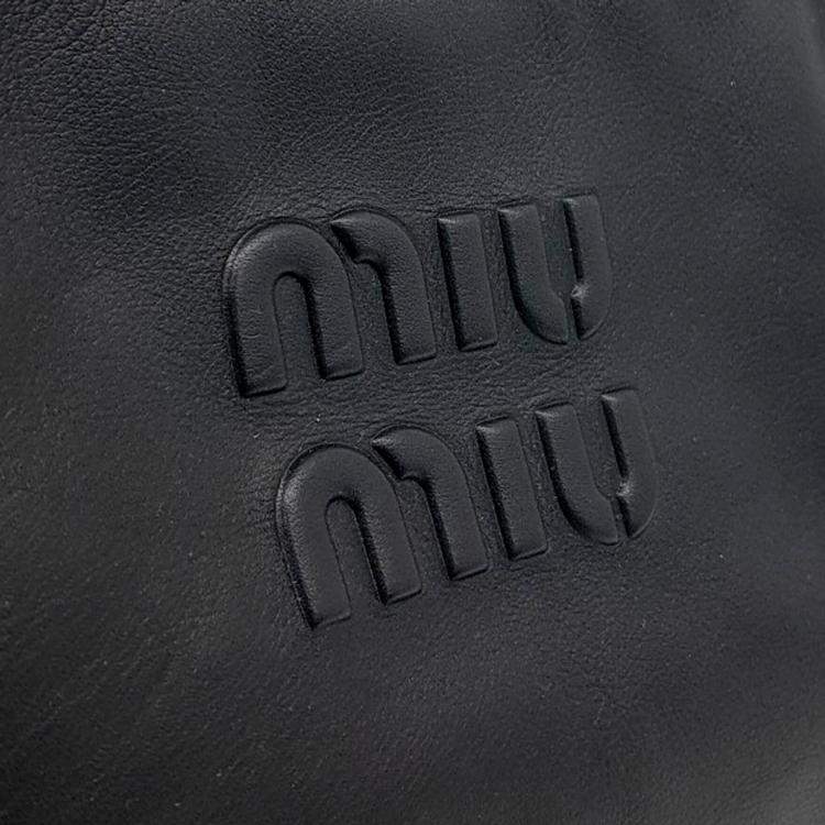 Pre Owned Miu Miu Black Leather Embossed Logo Bowling Bag