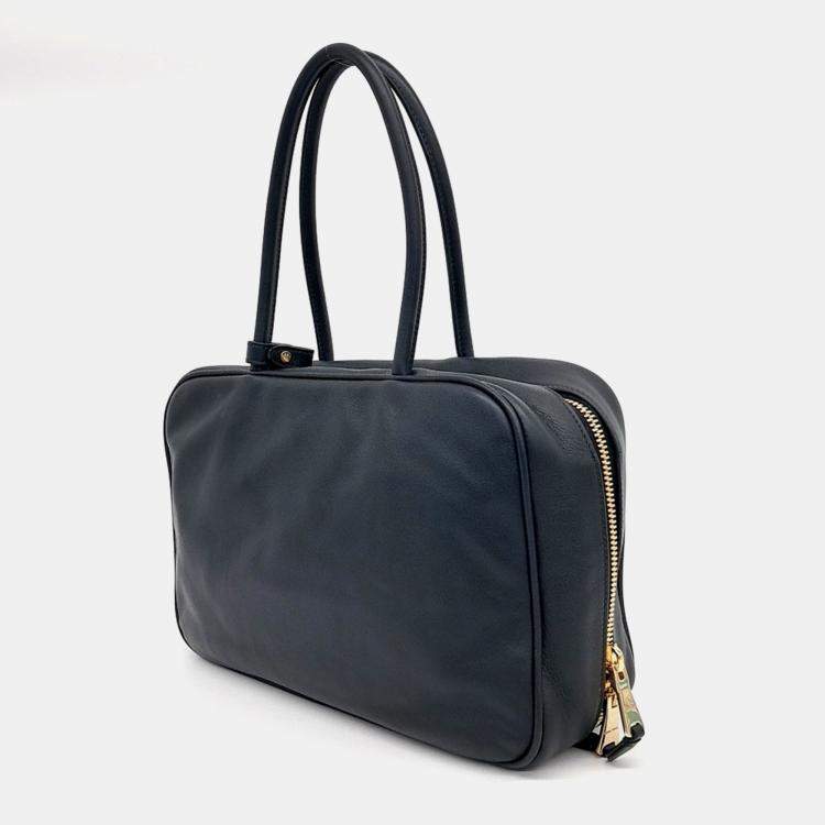 Pre Owned Miu Miu Black Leather Embossed Logo Bowling Bag