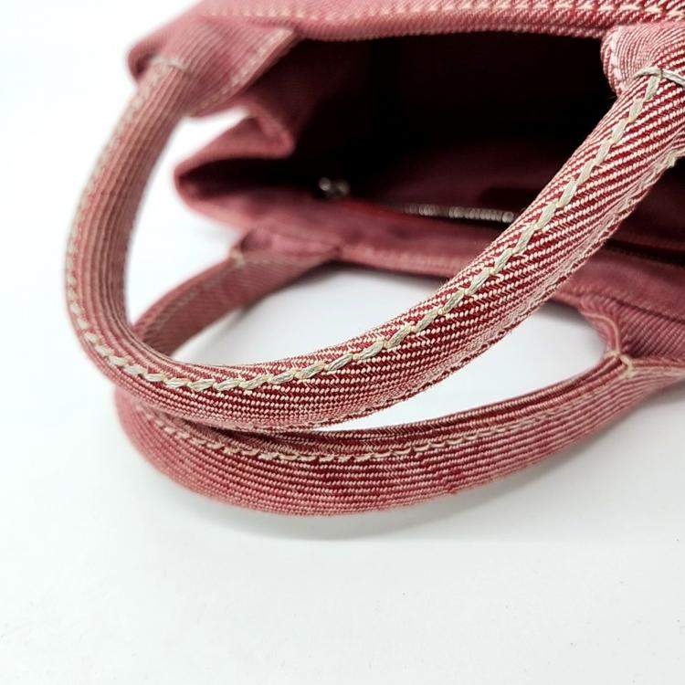 Pre Owned Miu Miu Red Fabric Denim Logo Tote and Shoulder Bag