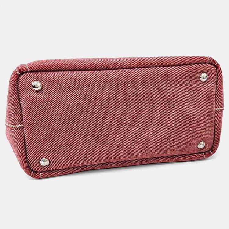 Pre Owned Miu Miu Red Fabric Denim Logo Tote and Shoulder Bag