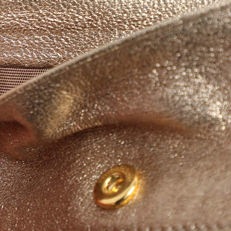 Pre Owned Miu Miu Gold Leather Crystal Embellishment Chain Card Holder