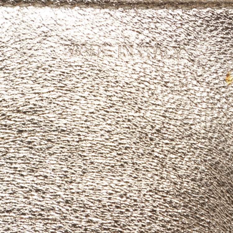 Pre Owned Miu Miu Gold Leather Crystal Embellishment Chain Card Holder