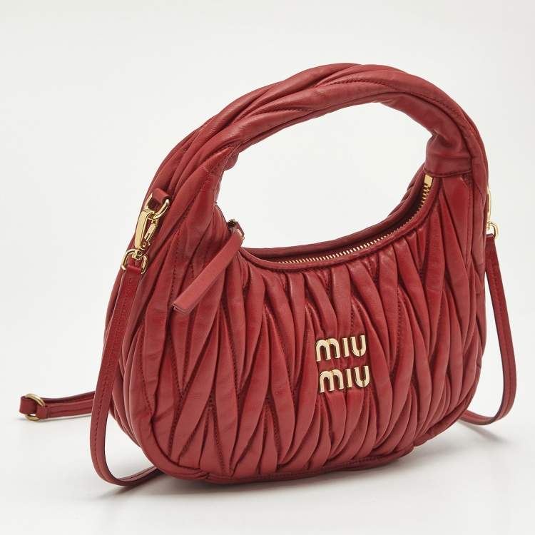 Pre Owned Miu Miu Red Matelassé Leather Wander Mini Hobo