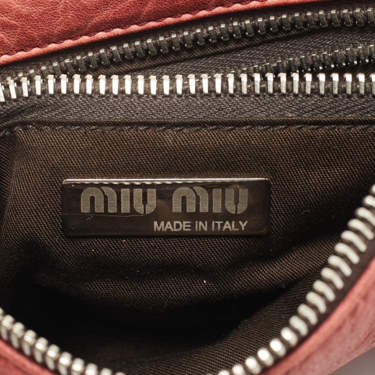 Pre Owned Miu Miu Brick Red Leather Embellished Buckle Flap Bag