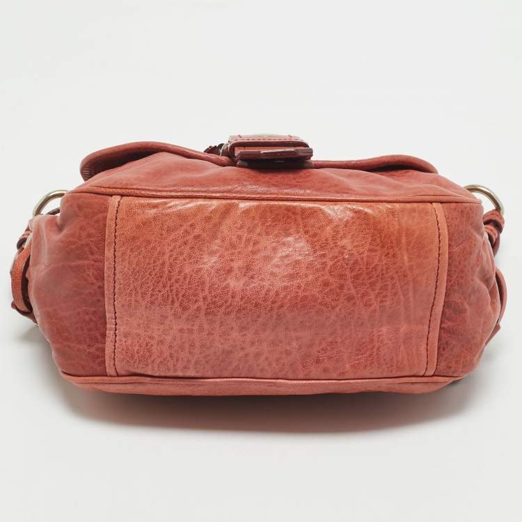Pre Owned Miu Miu Brick Red Leather Embellished Buckle Flap Bag