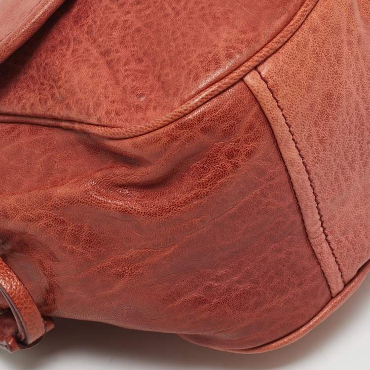 Pre Owned Miu Miu Brick Red Leather Embellished Buckle Flap Bag
