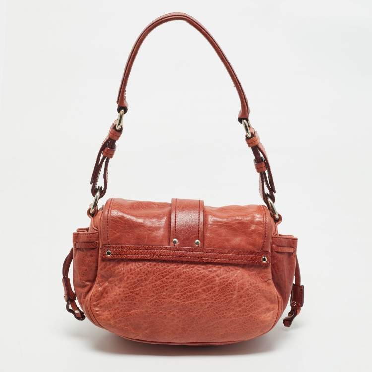 Pre Owned Miu Miu Brick Red Leather Embellished Buckle Flap Bag