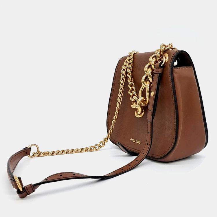 Pre Owned Miu Miu Brown Leather Dahlia Shoulder Bag