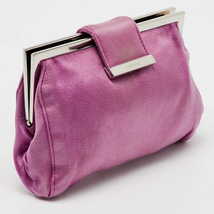 Pre Owned Miu Miu Pink Satin Frame Clutch