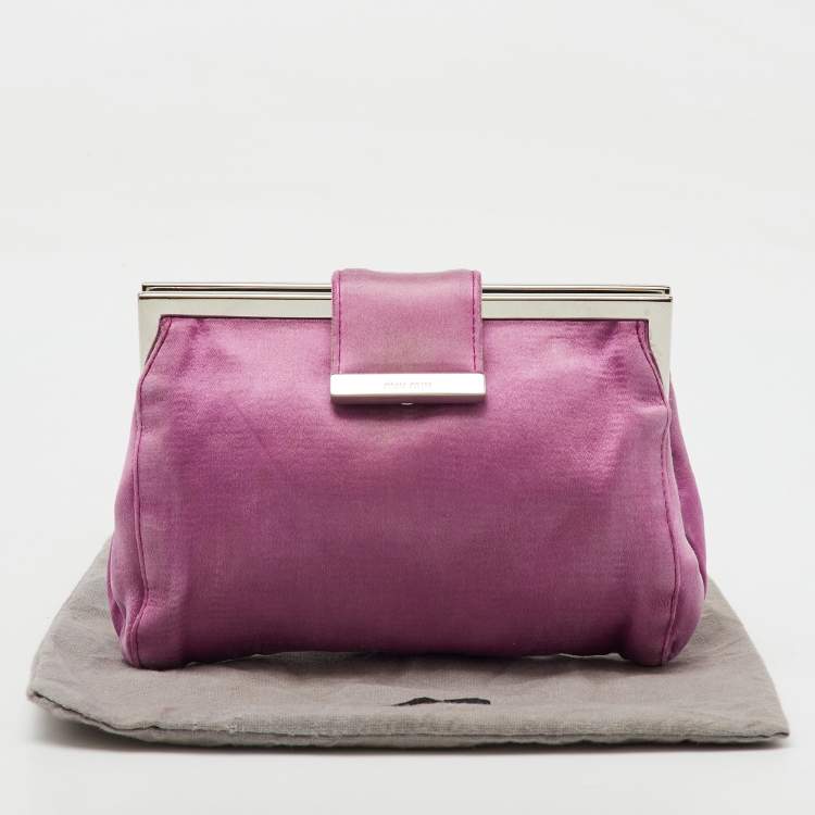 Pre Owned Miu Miu Pink Satin Frame Clutch