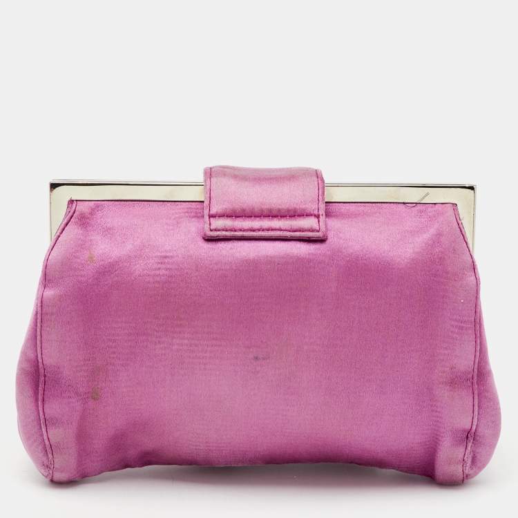 Pre Owned Miu Miu Pink Satin Frame Clutch