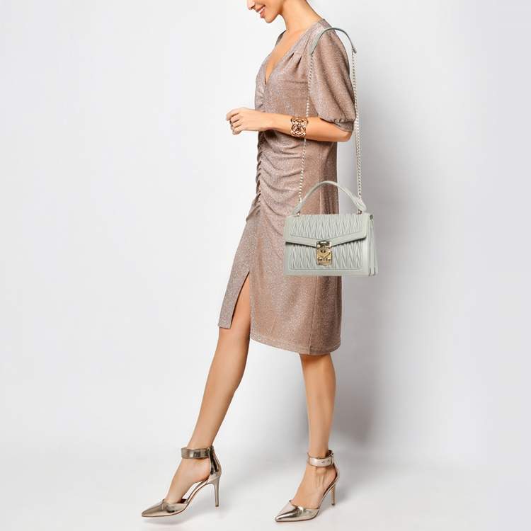 Pre Owned Miu Miu Grey Matelassé Leather Confidential Top Handle Bag