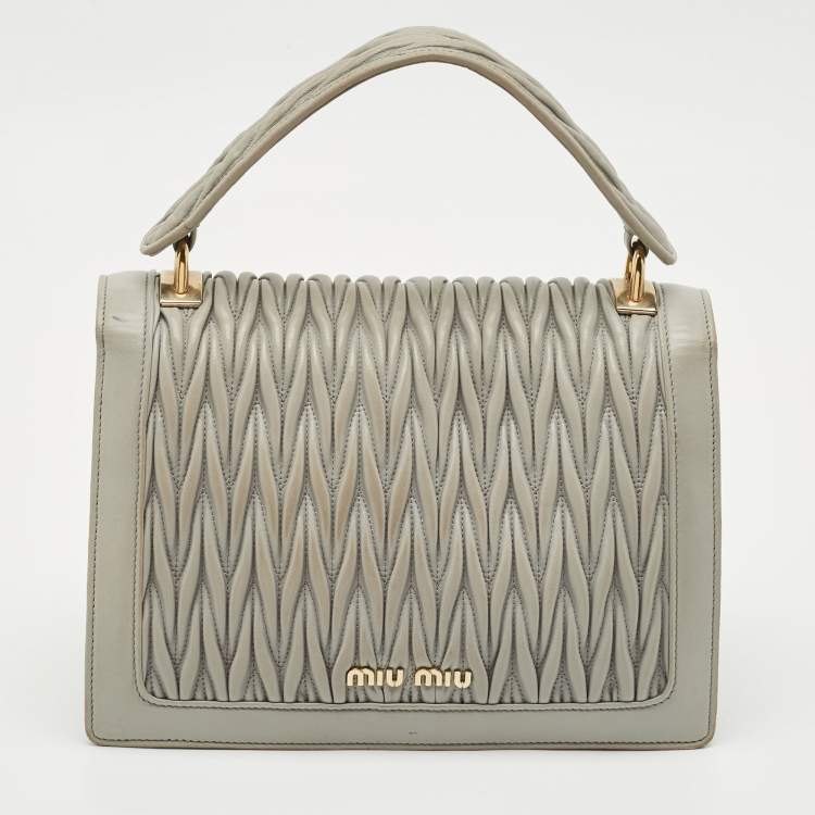 Pre Owned Miu Miu Grey Matelassé Leather Confidential Top Handle Bag