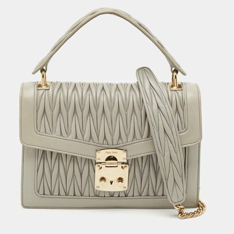 Pre Owned Miu Miu Grey Matelassé Leather Confidential Top Handle Bag