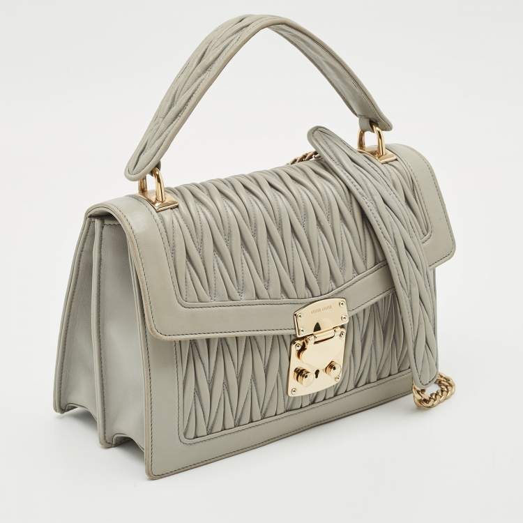 Pre Owned Miu Miu Grey Matelassé Leather Confidential Top Handle Bag