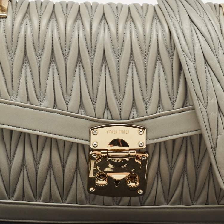 Pre Owned Miu Miu Grey Matelassé Leather Confidential Top Handle Bag