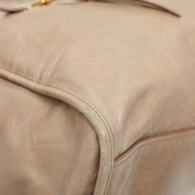 Pre Owned Miu Miu Beige Vitello Shine Leather Satchel