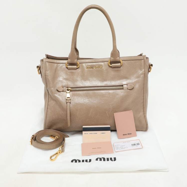 Pre Owned Miu Miu Beige Vitello Shine Leather Satchel