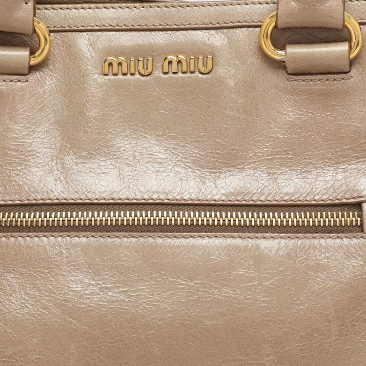 Pre Owned Miu Miu Beige Vitello Shine Leather Satchel