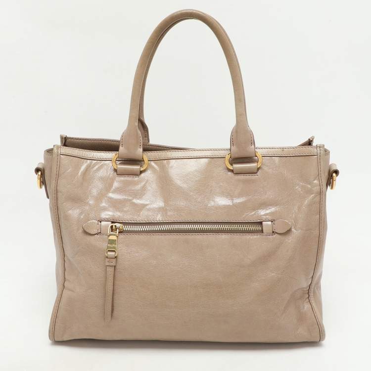 Pre Owned Miu Miu Beige Vitello Shine Leather Satchel
