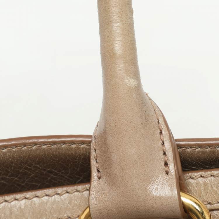 Pre Owned Miu Miu Beige Vitello Shine Leather Satchel