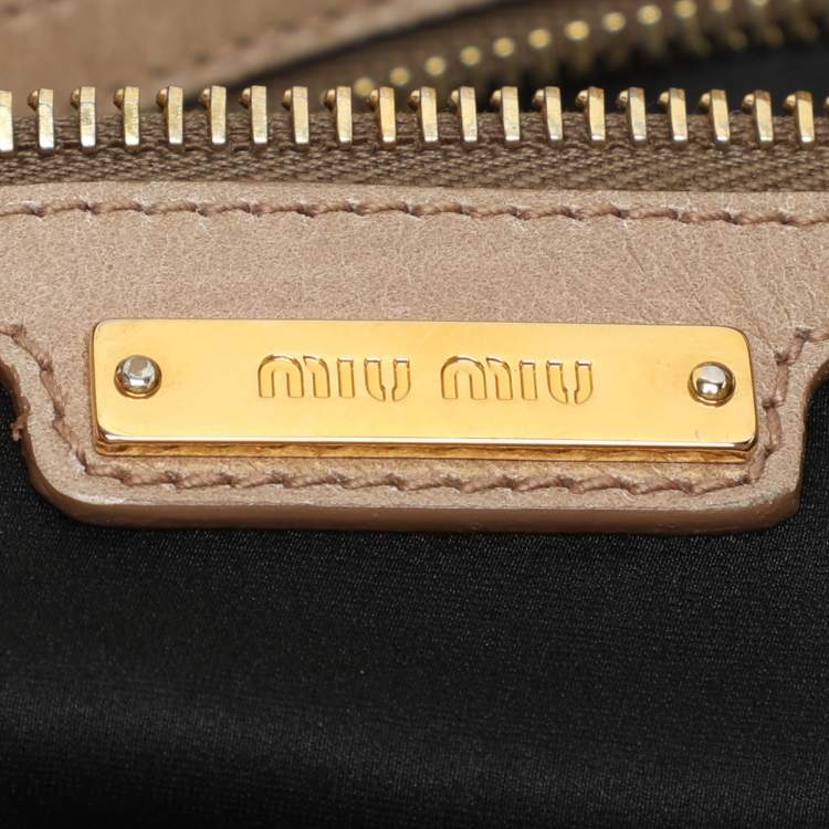 Pre Owned Miu Miu Beige Vitello Shine Leather Satchel