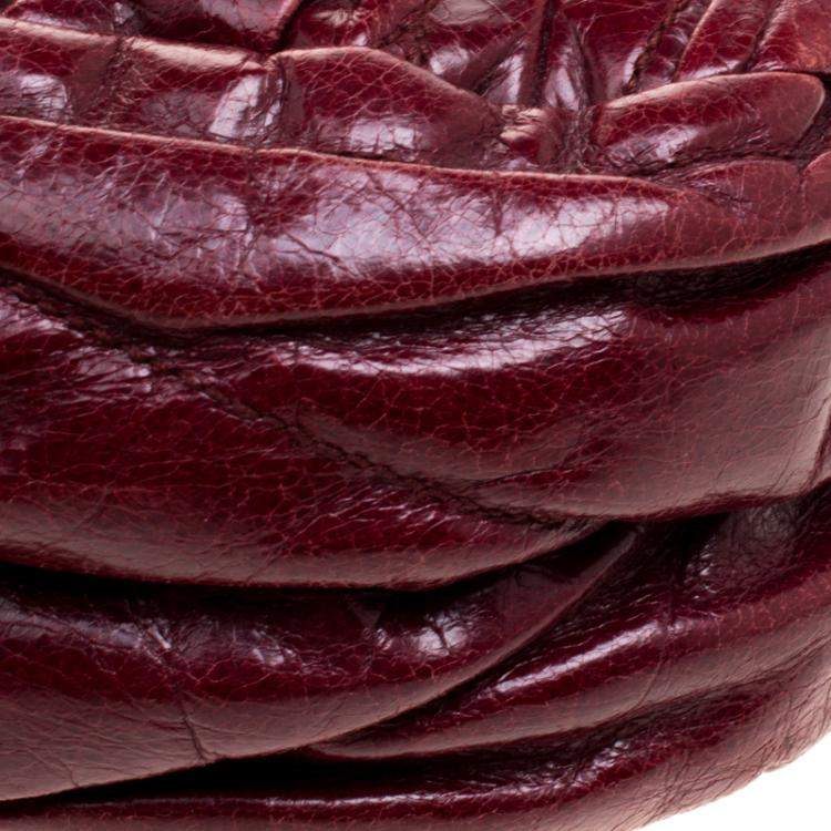 Pre Owned Miu Miu Burgundy Matelasse Lux Leather Small Coffer Hobo