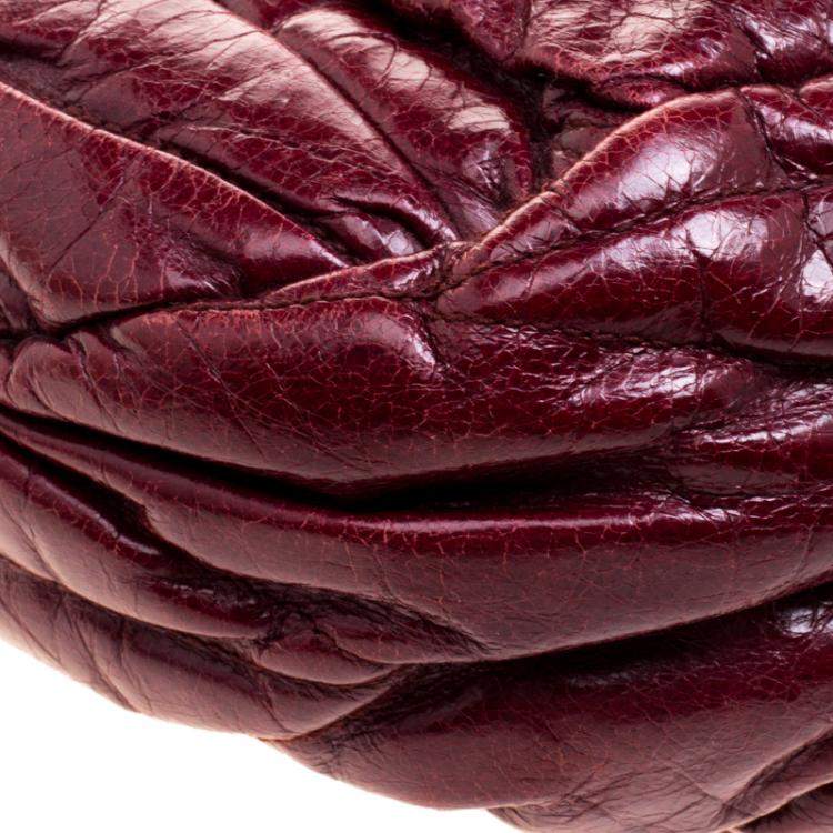 Pre Owned Miu Miu Burgundy Matelasse Lux Leather Small Coffer Hobo