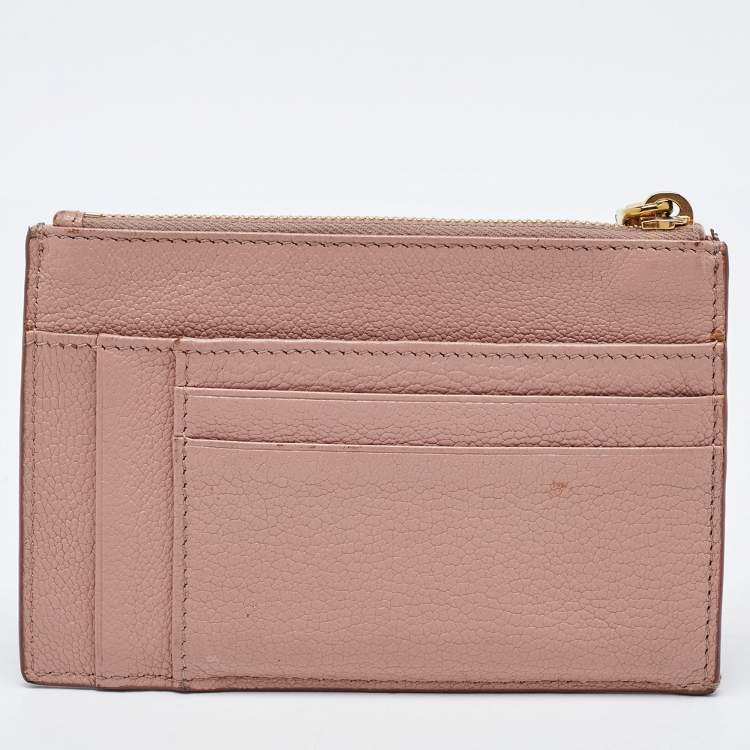 Pre Owned Miu Miu Light Pink Leather Madras Zip Card Case