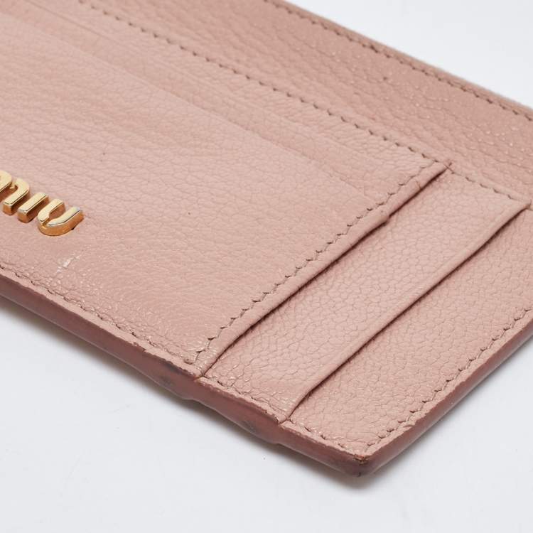 Pre Owned Miu Miu Light Pink Leather Madras Zip Card Case