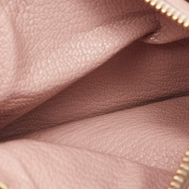 Pre Owned Miu Miu Light Pink Leather Madras Zip Card Case